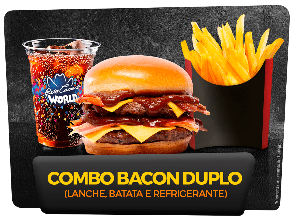 Combo 1 – 1 X Bacon Duplo + 1 copo de refri + 1 batata frita mini - 01 Pessoa