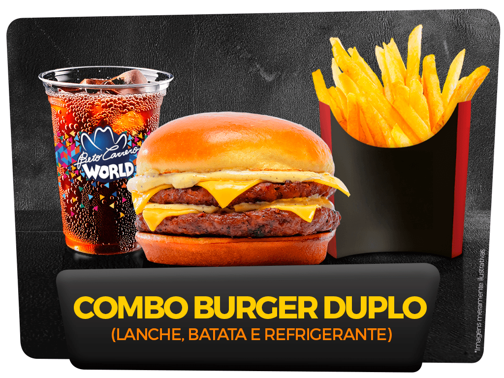 Combo 2 – 1 X Burguer Duplo + 1 copo de refri + 1 batata frita mini - 01 Pessoa